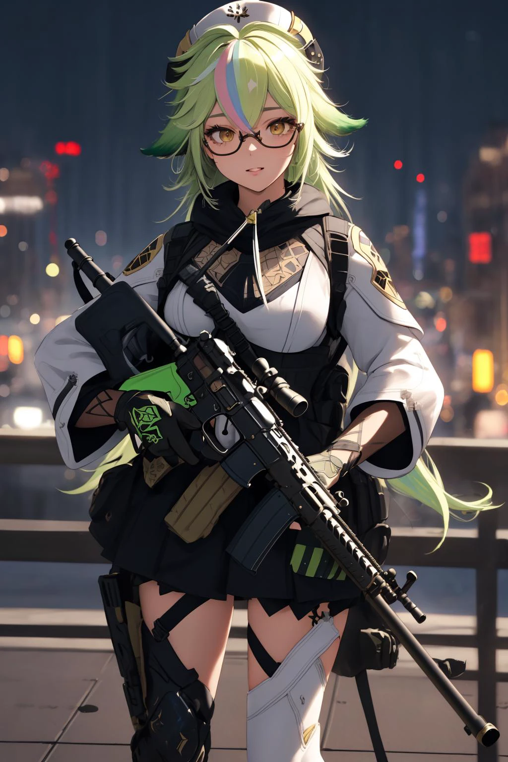 m4a1,rifle,trigger discipline,1girl sucrosedef,(europe city:1.1),bokeh,fantasy,full body, (masterpiece, best quality,highres, perfect hands), masterpiece,best quality,ultra-detailed,very detailed illustrations,extremely detailed,intricate details,highres,super complex details,extremely detailed 8k cg wallpaper
