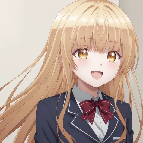 anime girl with long blonde hair wearing a suit and bow tie