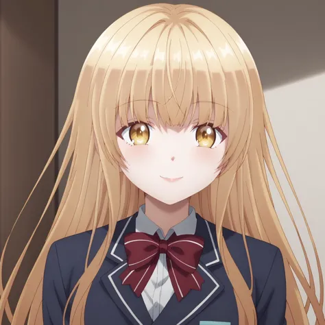 anime girl with long blonde hair wearing a school uniform