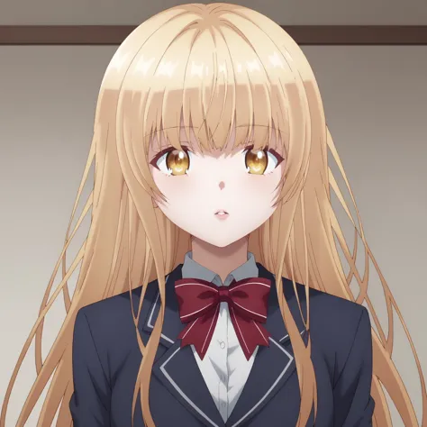 anime girl with long blonde hair wearing a suit and bow tie