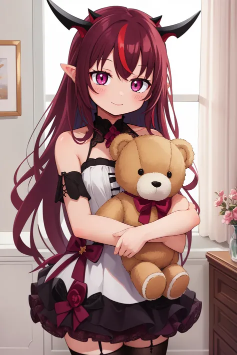 (masterpiece, best quality),  intricate details,
1girl,    <lora:irys1-000008 (numeratic):0.8> irysdef, irysrnd, 
indoors, holding teddy bear, hugging stuffed animal, smiling, happy,