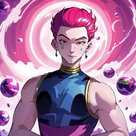 a cartoon image of a man with pink hair and a blue shirt