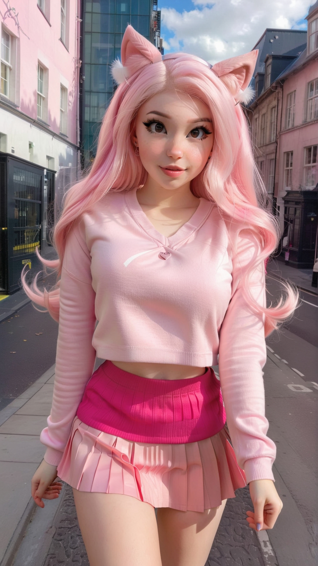 A close up of a person with pink hair and a pink outfit - SeaArt AI