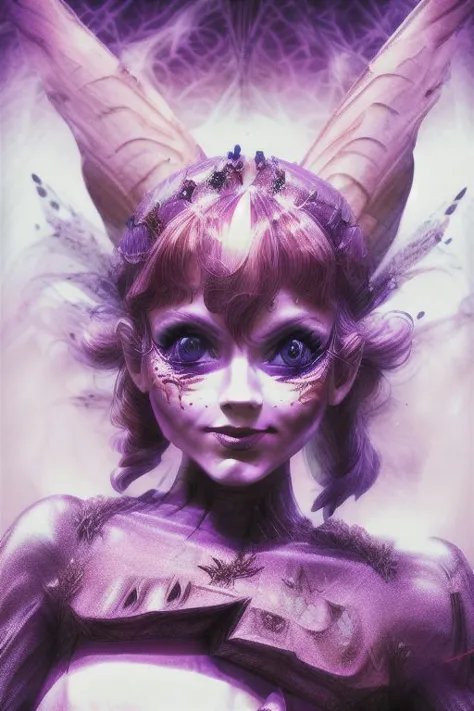 purple fairy with horns and purple dress and purple hair