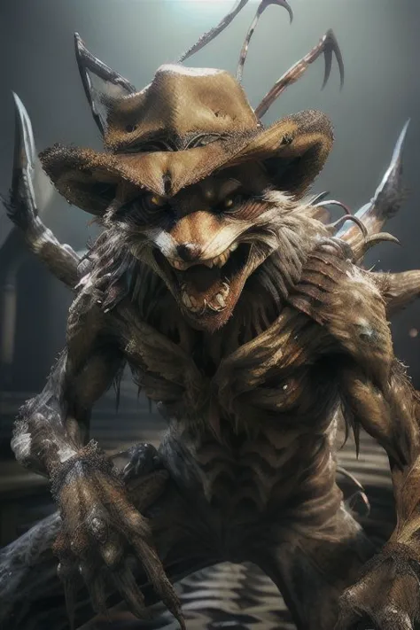 a close up of a creature with a hat on