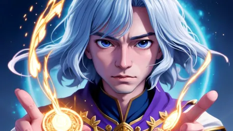 solo, solo focus, masterpiece close-up anime portrait of a magical wizard casting a magical spell