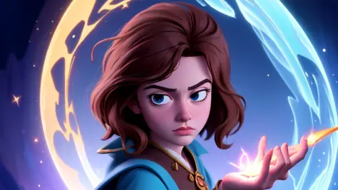 solo, solo focus, masterpiece close-up disney pixar anime portrait of a magical wizard casting a magical spell