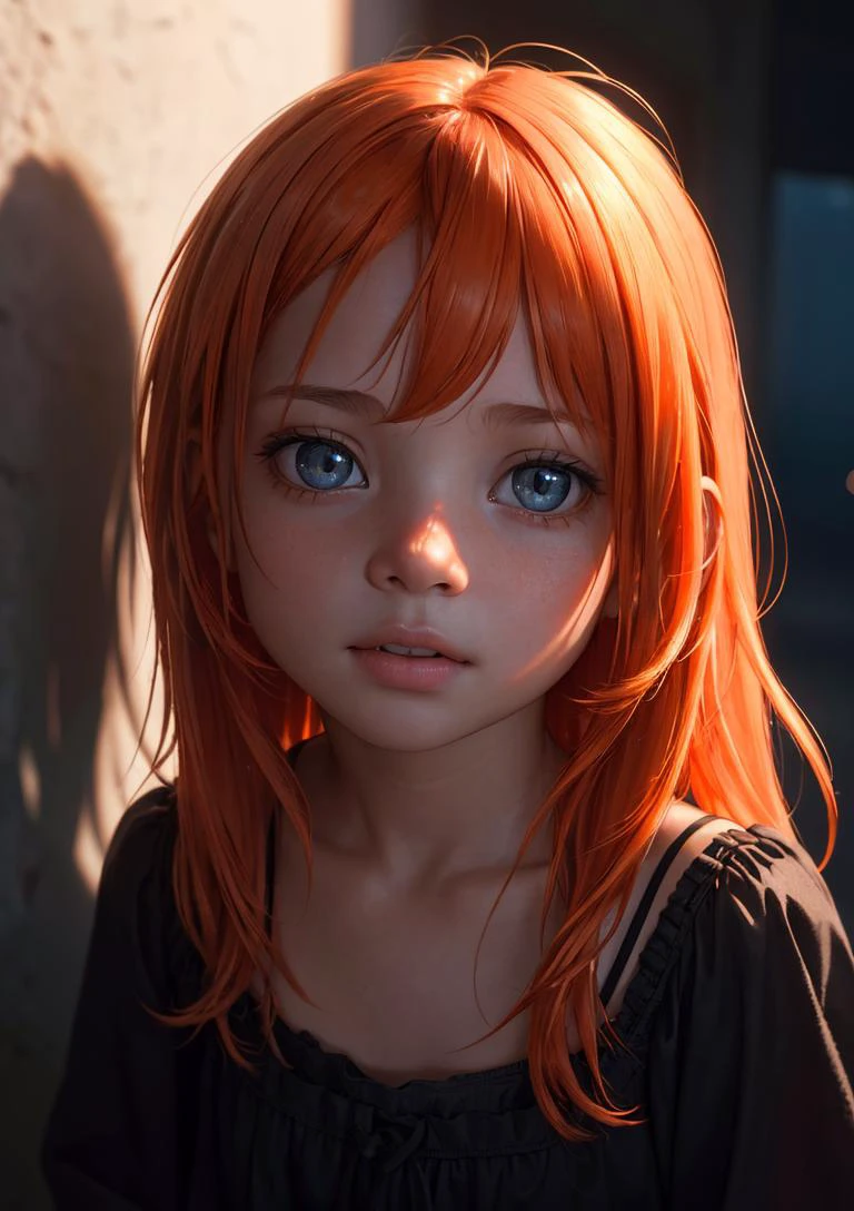 analoger Stil, Modell-Shooting-Stil, (Oberkörper) Foto von einem ((kleines Mädchen:1.6)), (1 Mädchen, junges Mädchen, kleiner Körper), (Rote Haare, lange Haare:1.3), (Schwarzes Kleid), 
((hübsches Gesicht: 1.7, Perfektes Gesicht:1.5)), (beste Qualität:1.5, hyperrealistisch:1.5, fotorealistisch:1.4, Wahnsinnig detailliertes CG Unity 8k-Hintergrundbild:1.5, Meisterwerk:1.3, Wahnsinnig detailliertes Foto:1.2), 
(hyperrealistische, lebensechte Textur:1.4, Realistische Augen:1.2), (octane render, Unreal Engine 5), (Ekstase von Licht und Schatten:1.5, tiefer Schatten:1.5), 
(Sony A7, 50 mm, Filmkorn:1.5, 4K UHD HDR), (Foto von Lee Jeffries, Greg Rutkowski und Magali Villanueva)