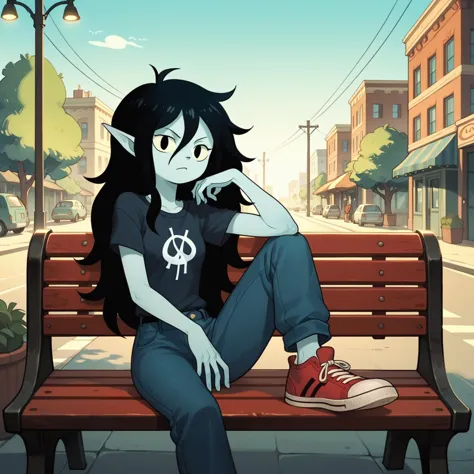 score_9, score_8_up, score_7_up, score_6_up, score_5_up, score_4_up, adventure time screencap, marcelin in shirt and pants, sitt...