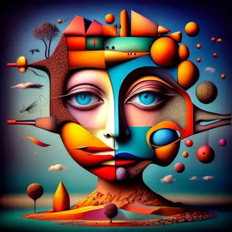 (colorfulsurrealism)++, (surrealism), a face of a woman