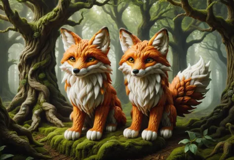 hyper detailed masterpiece, dynamic, awesome quality,zwuul, tree ent, human, multiple tails, fox ears,power, magical enchanting ...