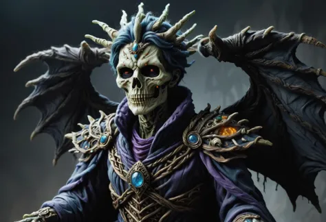 hyper detailed masterpiece, dynamic, awesome quality,zwuul, female  lich, undead sorcerer, mummified appearance, tattered robes, wand, empty eye sockets, no life, no flesh,  aura of dark magic. immortality, dark rituals, powerful, malevolent,  ancient formidable spellcaster, necromancy, dark magic  <lora:zwuul:0.85>