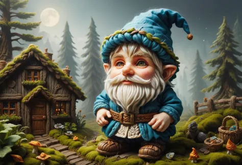 chef d&#39;oeuvre hyper détaillé, dynamique, Qualité impressionnante,zwuul, lutin, petites créatures féériques ressemblant à des gnomes, esprits domestiques, vêtu de vêtements traditionnels allemands, chapeau pointu, nature travailleuse et serviable, effectuer des tâches ménagères, nuit, bienveillant et diligent, changement climatique,liquide,repoussant,énigmatique,fusion culturelle,contaminé,Bucolique  