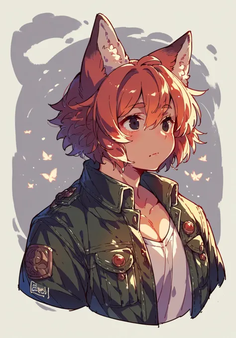 a drawing of a woman with a cat ears and a jacket