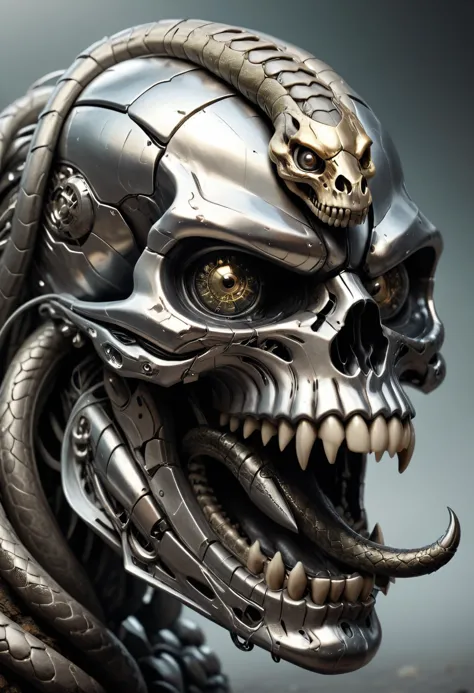 TransformersStyle, metallic skull, snake crawling through eye sockets <lora:XL_TransformersStyle:0.8>
