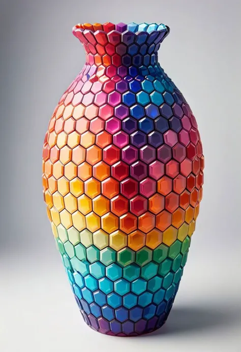 colorful madhxg vase, volumetric edges, crystalz, supersymmetric, hexagon gems