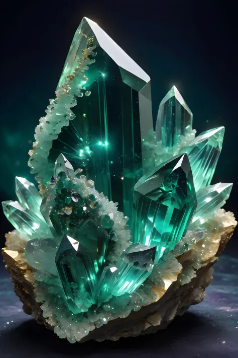 dark_green_prasiolite_amethyst_crystal, glowing, darkness_swirling, pulsating_energy, druzy crystals glittering, masterpiece, be...
