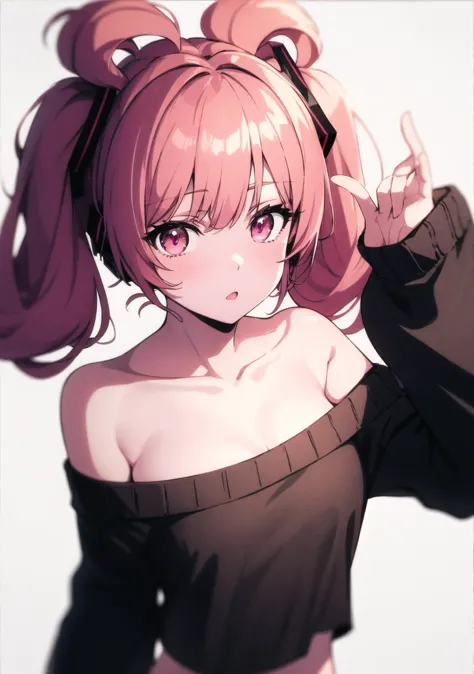 anime girl with pigtails and a black top