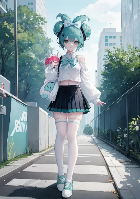 anime girl in a short skirt and white shirt walking down a street