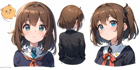 anime character with different expressions of a girl with blue eyes