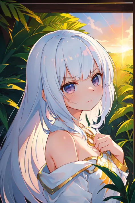 a picture of a girl with long white hair and blue eyes