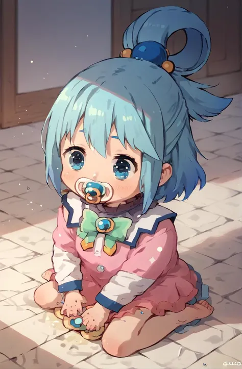 a cartoon image of a little girl with blue hair and a pacifier