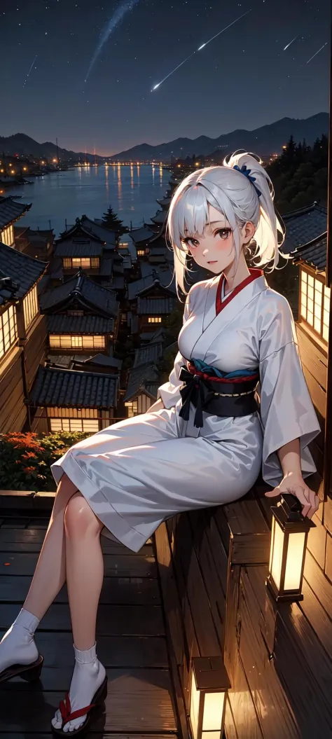 ((masterpiece:1.3, best quality:1.4)), delicate mature lady, wide hips, large breasts, 1girl with short white hair, very long ha...