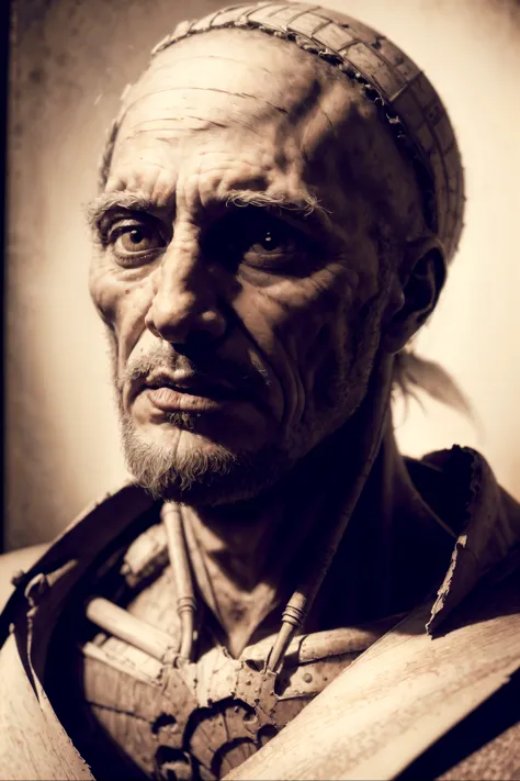 a close up of a man with a beard and a headdress