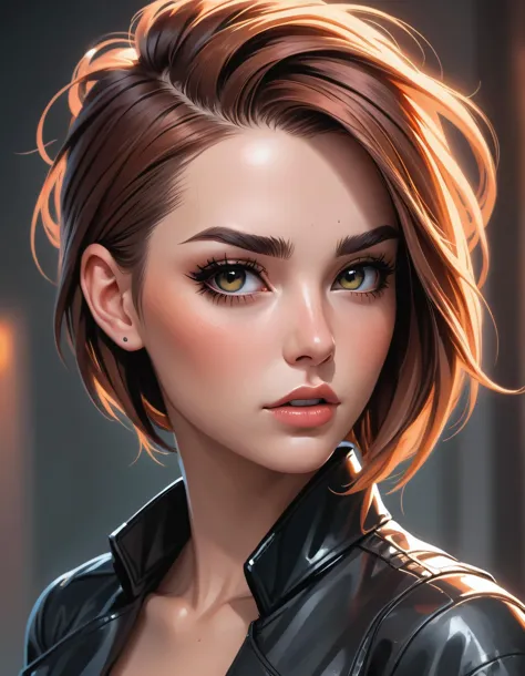 digital art, photoshoot, portrait, closeup, pretty girl, hot undercut hairstyle, cartoon style