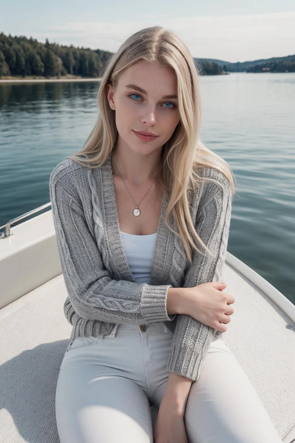 instagram photo high quality, close up of short height scandinavian sexy cute  blonde 20yo girl, hazel grey eyes, laying back body facing up, white blazer  white pants black sweater - SeaArt AI