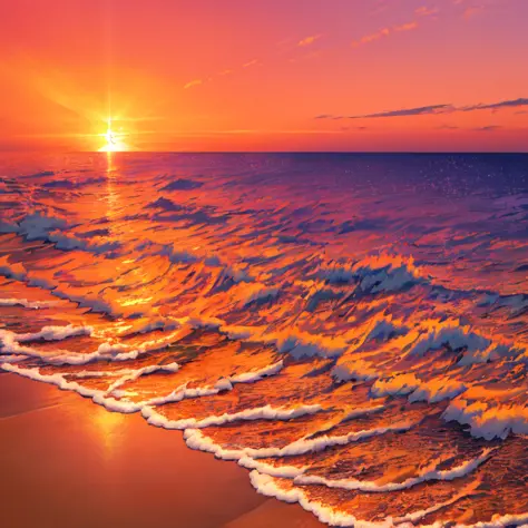 (best quality,masterpeace),(perfect composition), the golden ratio,
Oceanic Sunrise, An awe-inspiring panoramic view of the sun rising over the vast expanse of the ocean, with a vibrant orange and pink sky reflected in the calm waters and waves gently lapp...
