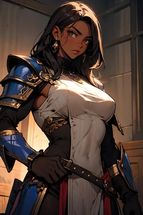 1woman, warrior, dark skin, tanned, armor, heavy sword