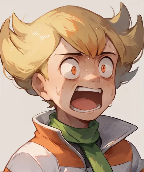 a close up of a cartoon boy with a surprised look on his face