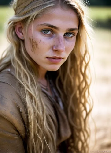 a woman with long blonde hair and freckled hair posing for a picture