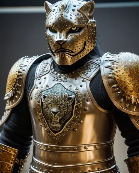 photo of a warrior with metal jaguar themed armour, highly detailed, 4 k, hdr, smooth, sharp focus, high resolution, award - win...