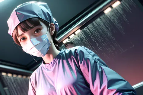 (RAW photo, best quality), 1girl, long sleeve surgical outfit, surgical mask,  surgical gloves, in operating room background, ov...