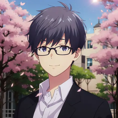 (high quality, best quality), 1boy, solo, kohei makino, school_uniform,blazer,glasses,<lyco:makino-000016:0.75>, looking_at_view...