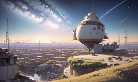 chef-d&#39;œuvre, Meilleure qualité, peint par Greg Rutkowski Makoto Shinkai Takashi Takeuchi Studio Ghibli, 



un observatoire spatial abandonné flottant sur une petite masse de terre dans l&#39;espace au bord de l&#39;univers observable