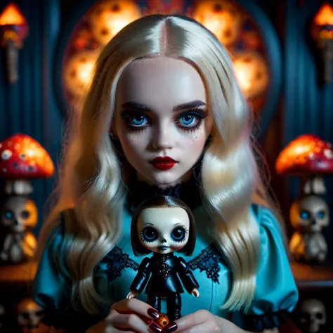 <lora:add-detail-xl:0.8> beautiful young norwegian gothic woman holding voodoo doll, in the style of Lsd magic mushrooms, Dollhouse Aesthetics 1080p, (mark ryden 1.3), 128k, babycore style, fullbody, long blond hair, indigo eyes, perfect eyes, perfect features, perfect hands, perfect body, 128k, 1080p, cinematic quality, cinematic lighting, voodoo, sinister, diabolical, testp, stunningly beautiful, maxim, hyper realistic details, lEICA SL2 50mm F 1.4 kit,mirrorless lens, <lora:bigeyes-xl-v1:0.8> big eyes, anime eyes <lora:Dark_Futuristic_Circuit_Boards:0.8> circuitboard, dark futuristic <lora:Larry Carlson Style:0.8> Larry Carlson Style page <lora:RMSDXL_Darkness_Cinema:0.8> <lora:RMSDXL_Enhance:0.8>