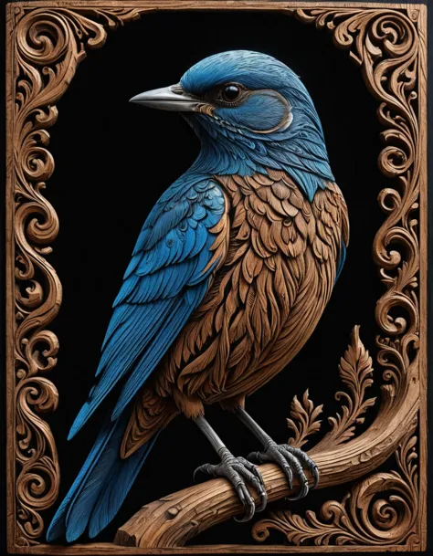 Scratchboard of a Enchanted Bluebird, wearing ral-wdtrng, Masculine Pose, Evocative, storytelling through visual motives, classic styles, Russian Symbolism, stylized compositions, manly, indigenous, <lora:ral-wdtrng-sdxl:0.7>, colorful, winning, beautiful detailed, rich deep colors, highly decorated, fantastic aesthetic