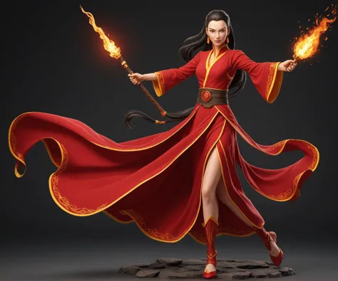 full body (RAW photo:1.3) of AZULA<lora:Azula:1.5>, in a gorgeous red dress, holding a fire bolt in her hand, look at viewer <lo...