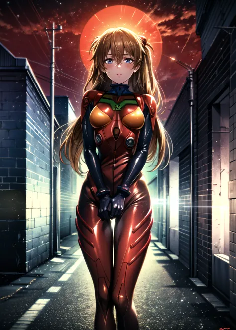 best quality, masterpiece, realistic, photorealistic, <lora:AsukaLangleySouryuuV2:0.8> souryuu asuka langley, 1girl, solo, , breasts, looking at viewer, red bodysuit, detailed background, in street, light, rain <lora:DarkIncursioStyle:1> night, \(dark environment\)
BREAK
outdoors, twilight, raytracing <lora:add_detail:1>