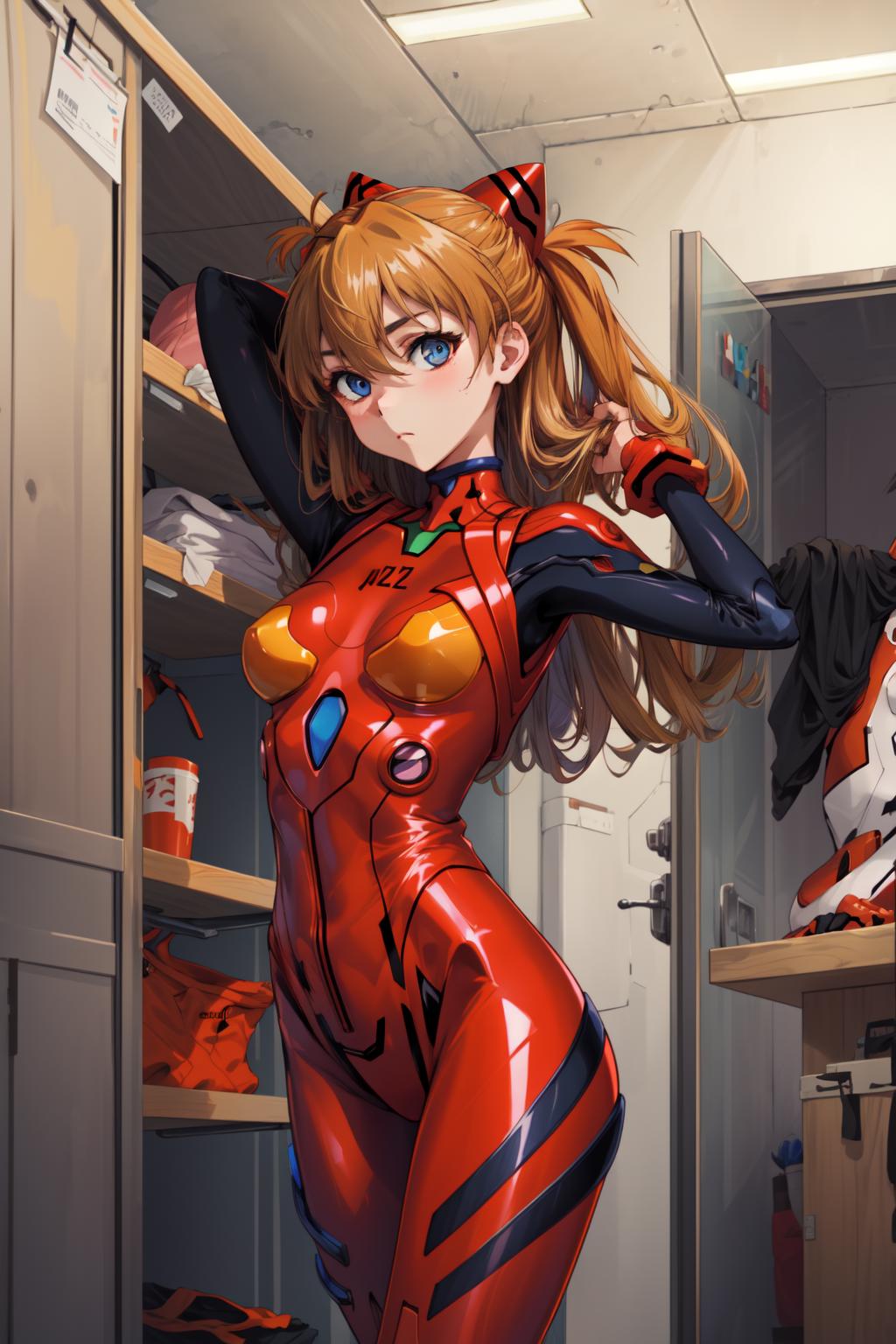 A close up of a woman in a red and black suit（souryuu asuka langley) -  SeaArt AI