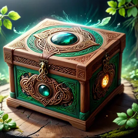 a close up of a box with a green stone inside