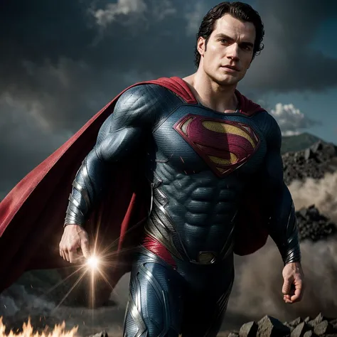 henry cavill, Man of Steel, HD. Photography, cape red long,  realistic motion effect light effect, photo, 8