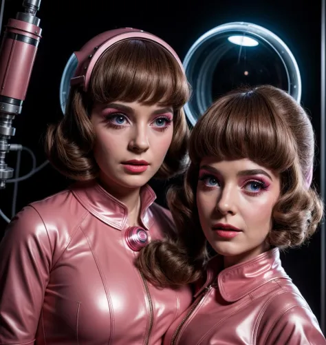 portraits de science-fiction des années 1960 en 4K 1 fille, costumes roses, Réaliste, photo