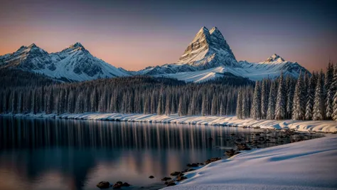 a close up of a mountain with a lake in the foreground