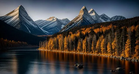 a close up of a mountain range with a lake and trees