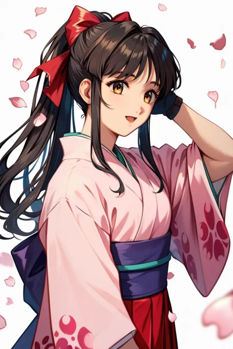 a close up of a woman in a kimono outfit with a flower in her hair