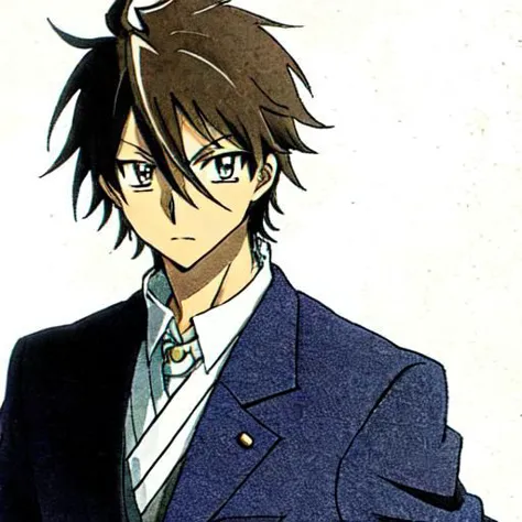 anime character with a blue suit and tie and a white shirt